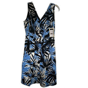 Julian Taylor Blue and Black Floral Midi Dress with Belt, Size 10 NWT